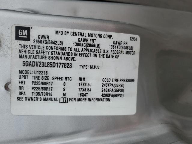 5GADV23L85D177823 - 2005 BUICK TERRAZA CX SILVER photo 14