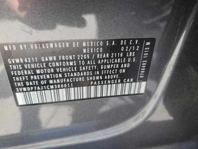 3VWDP7AJ1CM380011 - 2012 VOLKSWAGEN JETTA SE GRAY photo 12