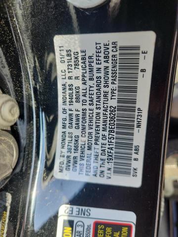 19XFA1F57BE036262 - 2011 HONDA CIVIC LX შავი ფოტო 13