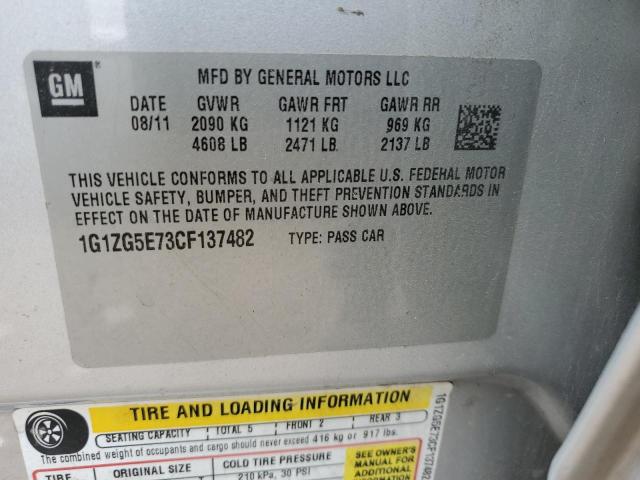 1G1ZG5E73CF137482 - 2012 CHEVROLET MALIBU LTZ ვერცხლისფერი ფოტო 12