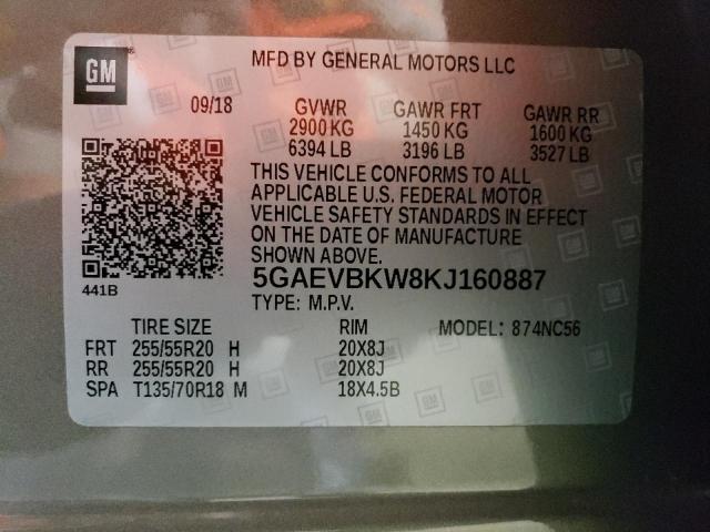 5GAEVBKW8KJ160887 - 2019 BUICK ENCLAVE PREMIUM GRAY photo 14