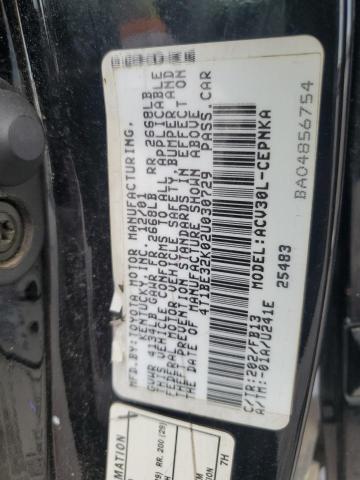 4T1BE32K02U030729 - 2002 TOYOTA CAMRY LE BLACK photo 12