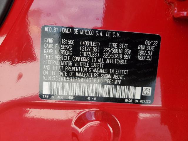 3CZRU5H17NM743663 - 2022 HONDA HR-V SPORT RED photo 13