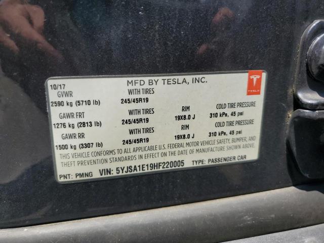5YJSA1E19HF220005 - 2017 TESLA MODEL S 灰色 照片 12