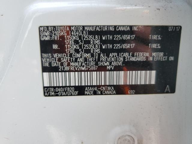 2T3BFREV2HW675887 - 2017 TOYOTA RAV4 LE თეთრი ფოტო 13