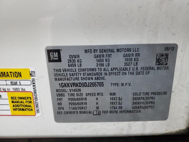 1GKKVRKD9DJ266765 - 2013 GMC ACADIA SLT-1 Սպիտակ լուսանկար 13