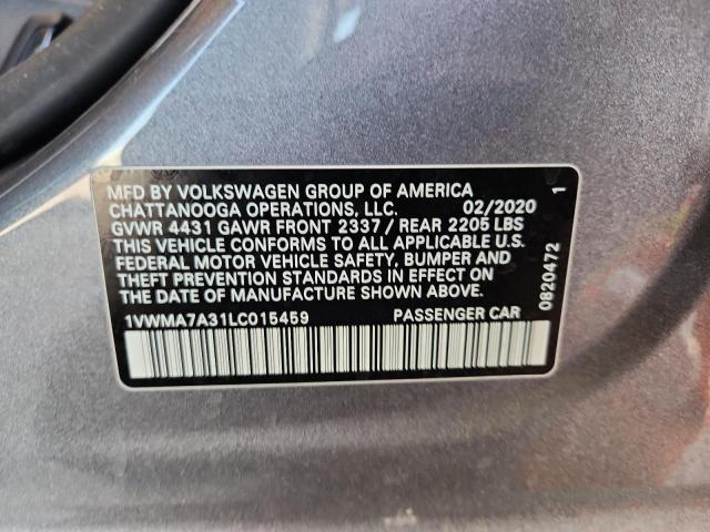1VWMA7A31LC015459 - 2020 VOLKSWAGEN PASSAT R-LINE Մոխրագույն լուսանկար 12