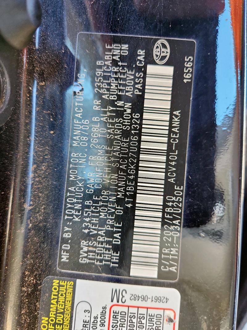 4T1BE46K27U061326 - 2007 TOYOTA CAMRY CE Սև լուսանկար 13