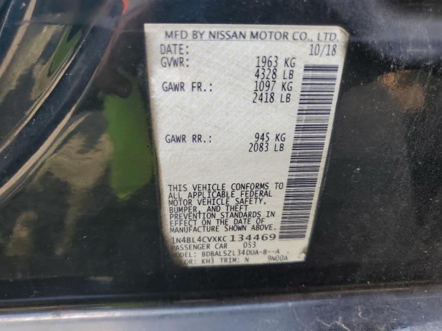 1N4BL4CVXKC134469 - 2019 NISSAN ALTIMA SR შავი ფოტო 12