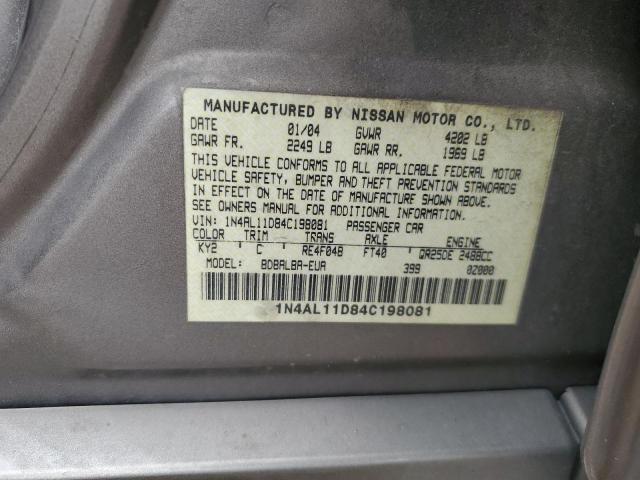 1N4AL11D84C198081 - 2004 NISSAN ALTIMA BASE 灰色 照片 12