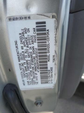 4T1BG22K91U820212 - 2001 TOYOTA CAMRY CE 银色 照片 12