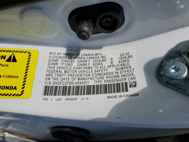 2HGFC2F8XLH545201 - 2020 HONDA CIVIC SPORT 白色 照片 12