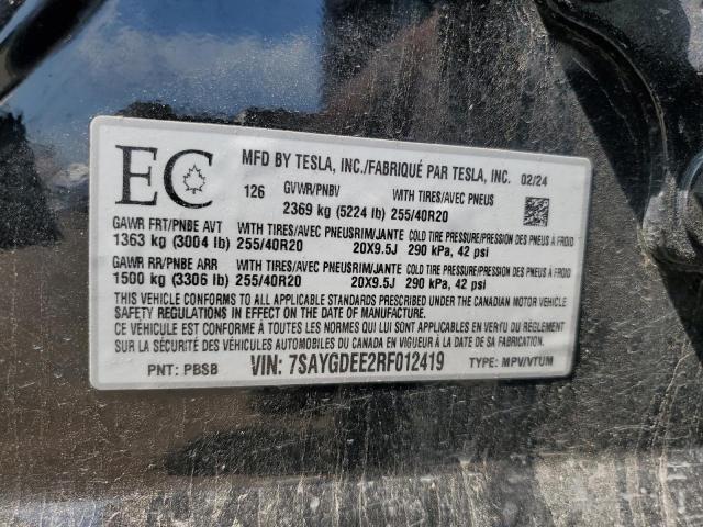 7SAYGDEE2RF012419 - 2024 TESLA MODEL Y შავი ფოტო 13