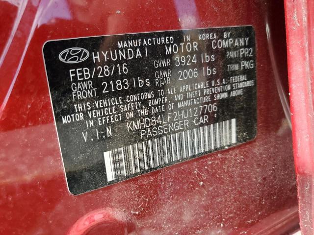 KMHD84LF2HU127706 - 2017 HYUNDAI ELANTRA SE RED photo 13