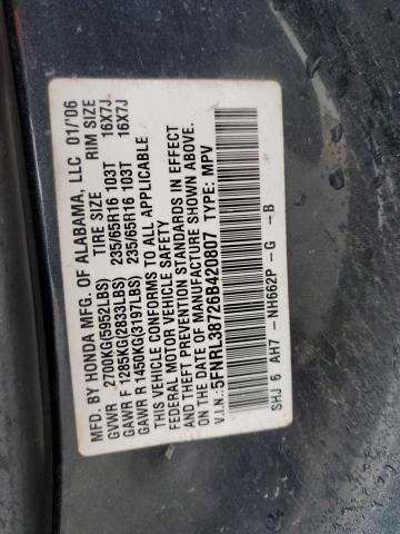 5FNRL38726B420807 - 2006 HONDA ODYSSEY EXL BLUE photo 14
