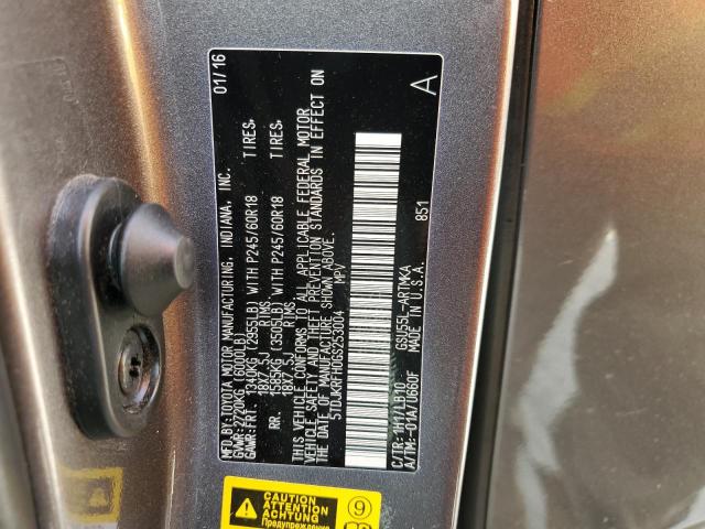 5TDJKRFH0GS253004 - 2016 TOYOTA HIGHLANDER XLE GRAY photo 13