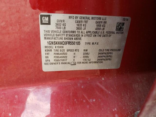 1GNSKKKC6FR556105 - 2015 CHEVROLET SUBURBAN K1500 LTZ RED photo 13