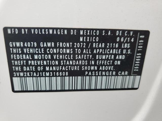 3VW2K7AJ1EM316608 - 2014 VOLKSWAGEN JETTA BASE 白色 照片 12