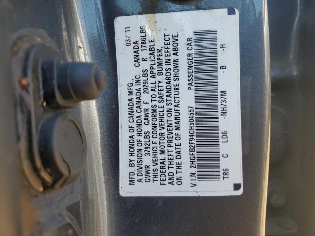 2HGFB2F94CH504557 - 2012 HONDA CIVIC EXL CHARCOAL photo 12