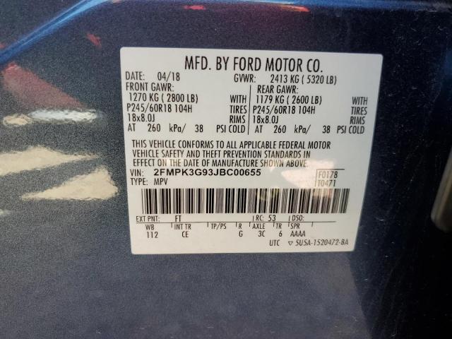 2FMPK3G93JBC00655 - 2018 FORD EDGE SE BLUE photo 13