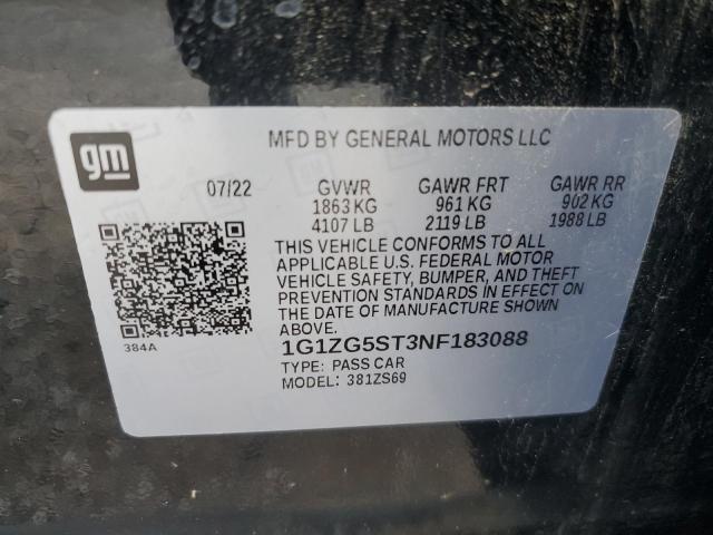 1G1ZG5ST3NF183088 - 2022 CHEVROLET MALIBU RS BLACK photo 12
