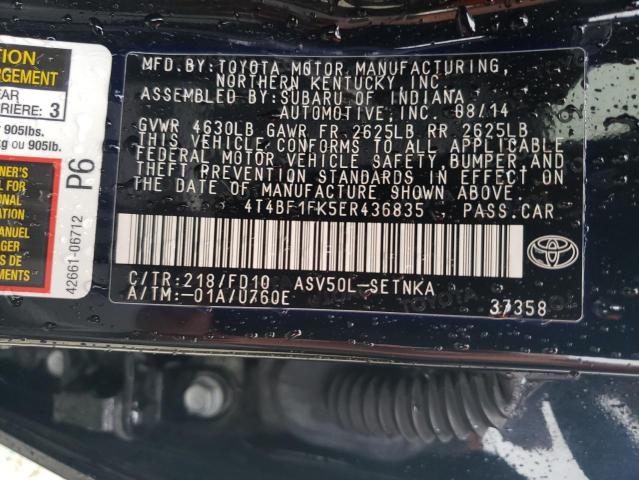 4T4BF1FK5ER436835 - 2014 TOYOTA CAMRY L BLACK photo 13