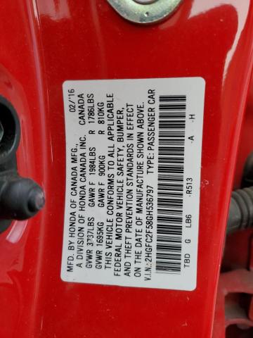 2HGFC2F58GH536797 - 2016 HONDA CIVIC LX RED photo 13