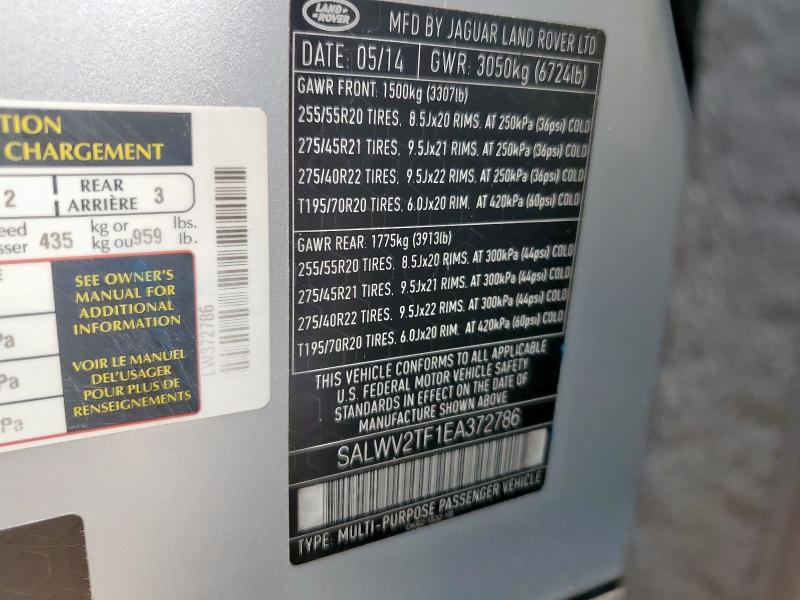 SALWV2TF1EA372786 - 2014 LAND ROVER RANGE ROVE AUTOBIOGRAPHY BLACK photo 14