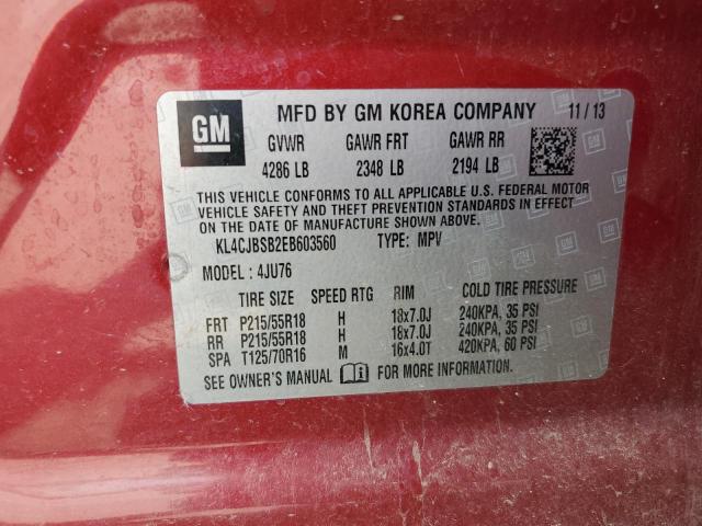 KL4CJBSB2EB603560 - 2014 BUICK ENCORE CONVENIENCE RED photo 12