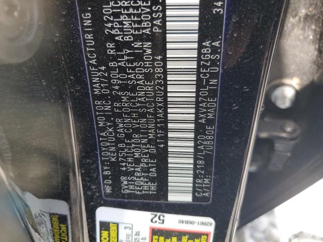 4T1F11AKXRU233804 - 2024 TOYOTA CAMRY XLE BLACK photo 12