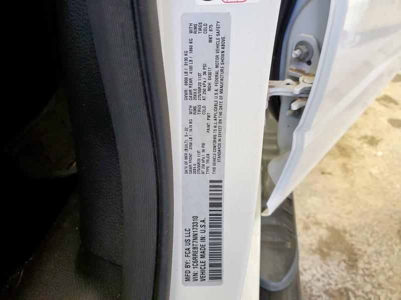 1C6RREBT7NN173310 - 2022 RAM 1500 BIG HORN/LONE STAR WHITE photo 12