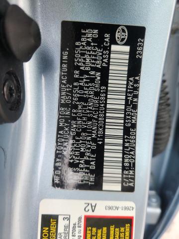 4T1BK3DB8CU458619 - 2012 TOYOTA AVALON BASE BLUE photo 12