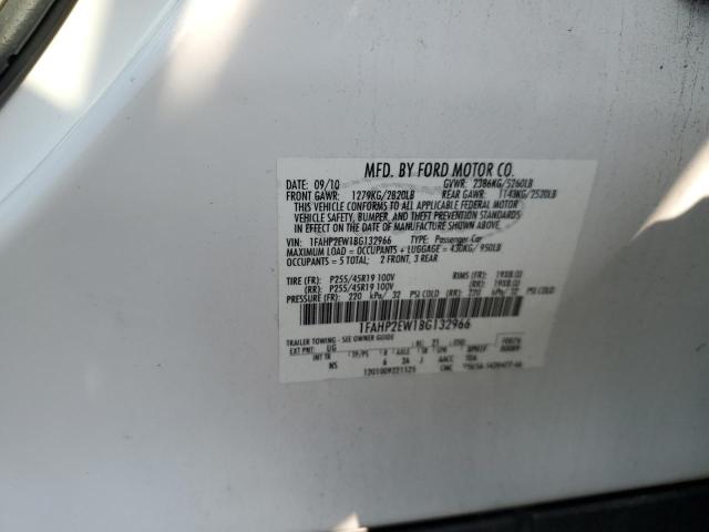 1FAHP2EW1BG132966 - 2011 FORD TAURUS SEL WHITE photo 12