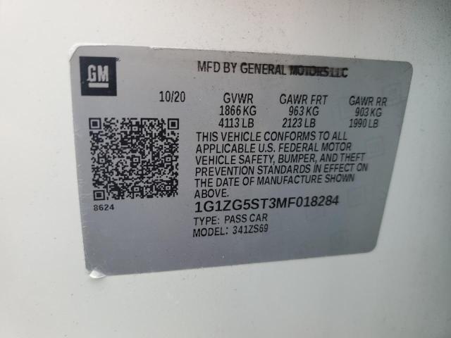 1G1ZG5ST3MF018284 - 2021 CHEVROLET MALIBU RS WHITE photo 12