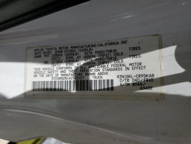 5TESM92N14Z318127 - 2004 TOYOTA TACOMA XTRACAB PRERUNNER Biały zdjęcie 13