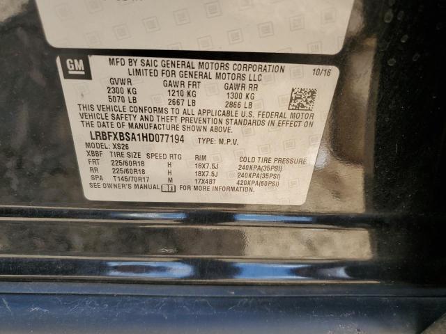 LRBFXBSA1HD077194 - 2017 BUICK ENVISION ESSENCE Սև լուսանկար 13