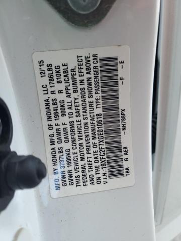 19XFC2F7XGE010618 - 2016 HONDA CIVIC EX WHITE photo 12