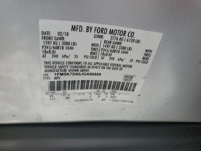 1FM5K7D80JGA86889 - 2018 FORD EXPLORER XLT Արծաթագույն լուսանկար 13