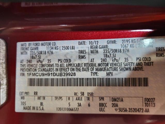 1FMCU9H91DUB39928 - 2013 FORD ESCAPE SEL RED photo 13