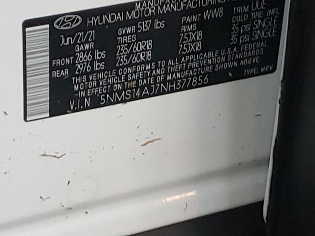 5NMS14AJ7NH377856 - 2022 HYUNDAI SANTA FE SE WHITE photo 10