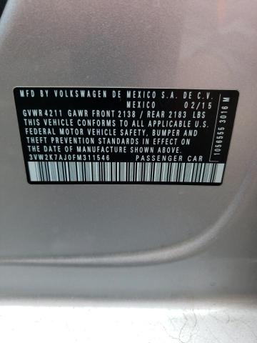 3VW2K7AJ0FM311546 - 2015 VOLKSWAGEN JETTA BASE 银色 照片 12