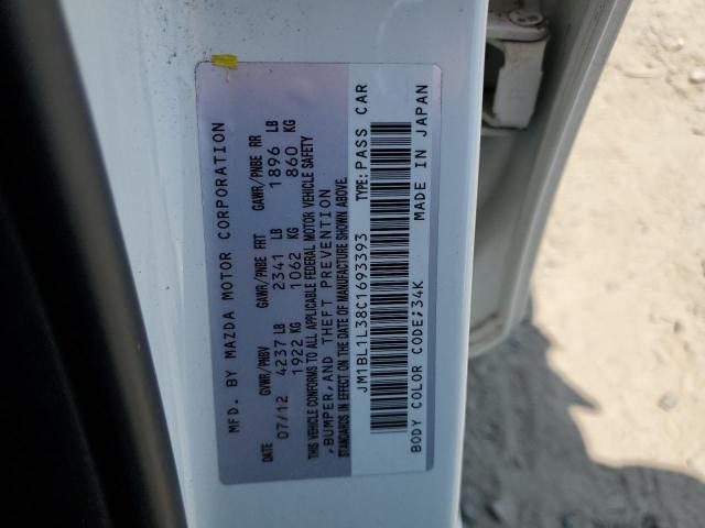 JM1BL1L38C1693393 - 2012 MAZDA SPEED 3 WHITE photo 12