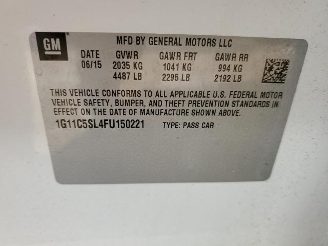 1G11C5SL4FU150221 - 2015 CHEVROLET MALIBU 1LT WHITE photo 13