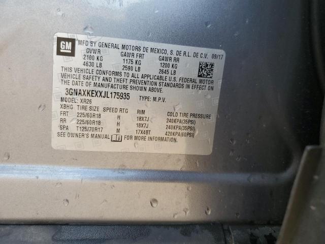 3GNAXKEXXJL175935 - 2018 CHEVROLET EQUINOX LT GRAY photo 12