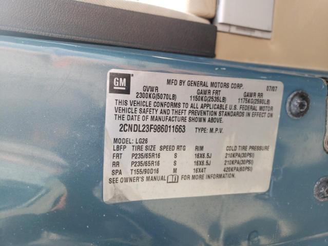 2CNDL23F986011663 - 2008 CHEVROLET EQUINOX LS TEAL photo 13