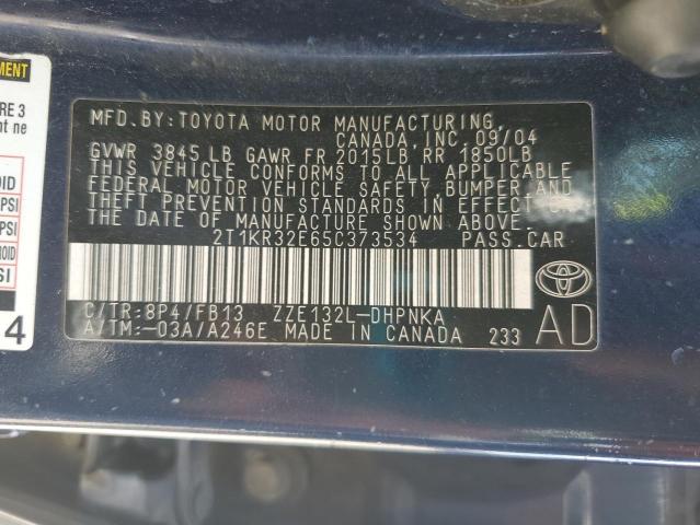 2T1KR32E65C373534 - 2005 TOYOTA COROLLA MA XR BLUE photo 13