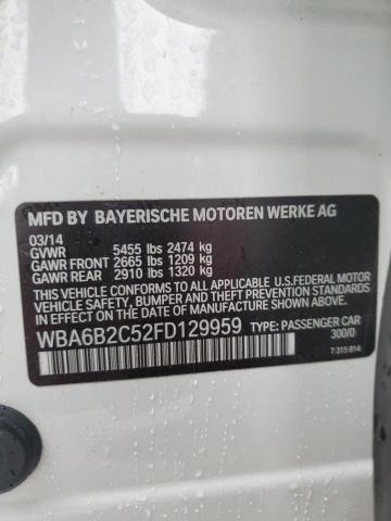 WBA6B2C52FD129959 - 2015 BMW 650 I GRAN COUPE WHITE photo 12