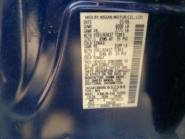 5N1AR18W66C652388 - 2006 NISSAN PATHFINDER LE 蓝色 照片 13