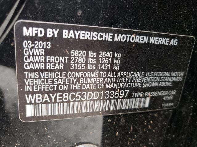 WBAYE8C53DD133597 - 2013 BMW 750 LI BLACK photo 12