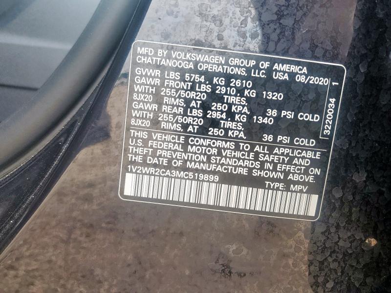 1V2WR2CA3MC519899 - 2021 VOLKSWAGEN ATLAS SE Чорний фото 13